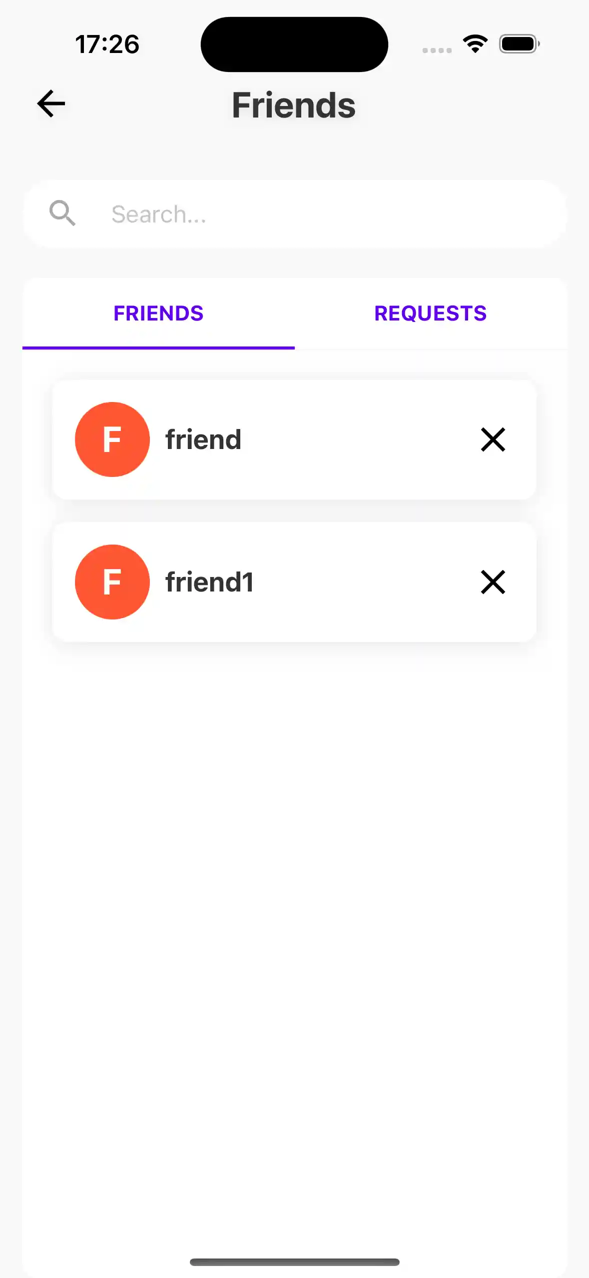Capture d'écran de l'application mobile DayWords, page des amis